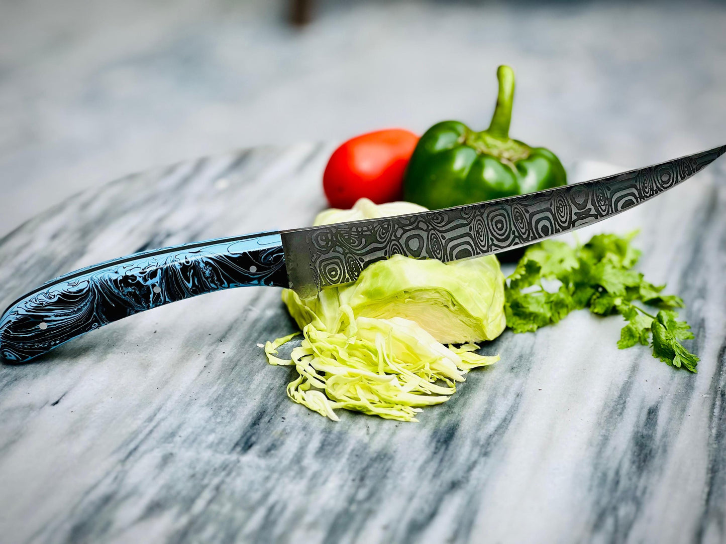 Handmade Ring Drop Damascus Knife with Custom Handle and Leather Sheath – Unique Tactical & Outdoor Blade
