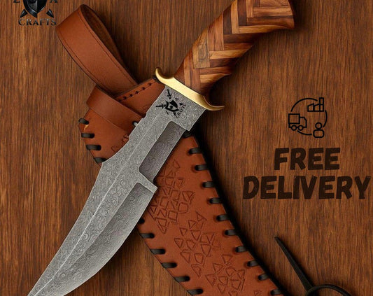 Custom Hand-Forged Damascus Steel Hunting Knife