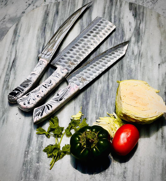3-Piece Chef’s Choice Knife Set – Premium D2 Steel Blades with High-Quality Handles & Leather Sheaths Gift For Him, Anniversary Gift