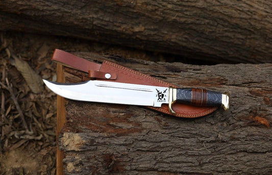 18-Inch Handmade Hunting Knife – D2 Steel Blade with Leather & Wood Handle, Leather Straps, Custom Sheath | Hand-Forged Outdoor Knife Gift